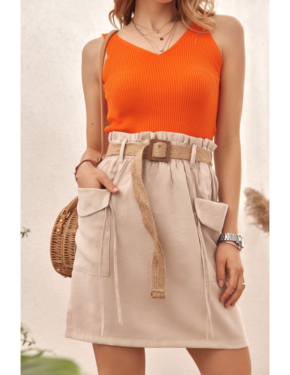 Knitted top with an orange V-neck MP32853 - Online store - Boutique